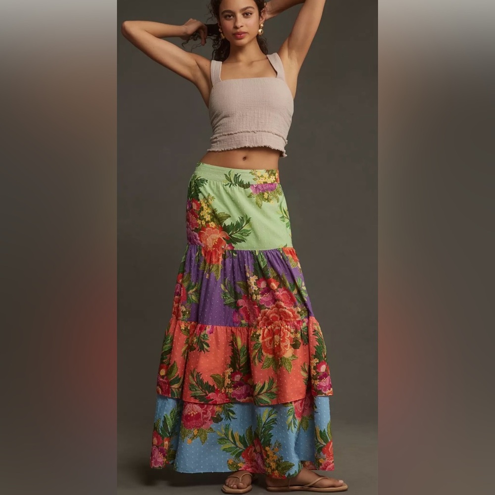 FARM Rio For ANTHROPOLOGIE- Maxi Floral tiered skirt